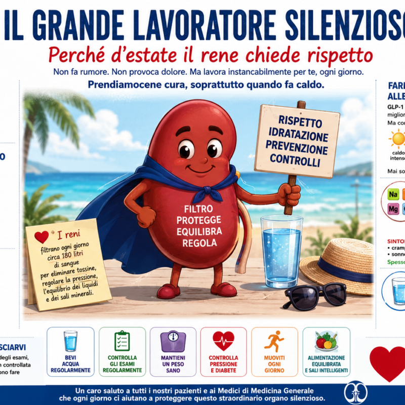 Rappresentazione di salute renale con focus su diabete, obesità, elettroliti e prevenzione della malattia renale cronica