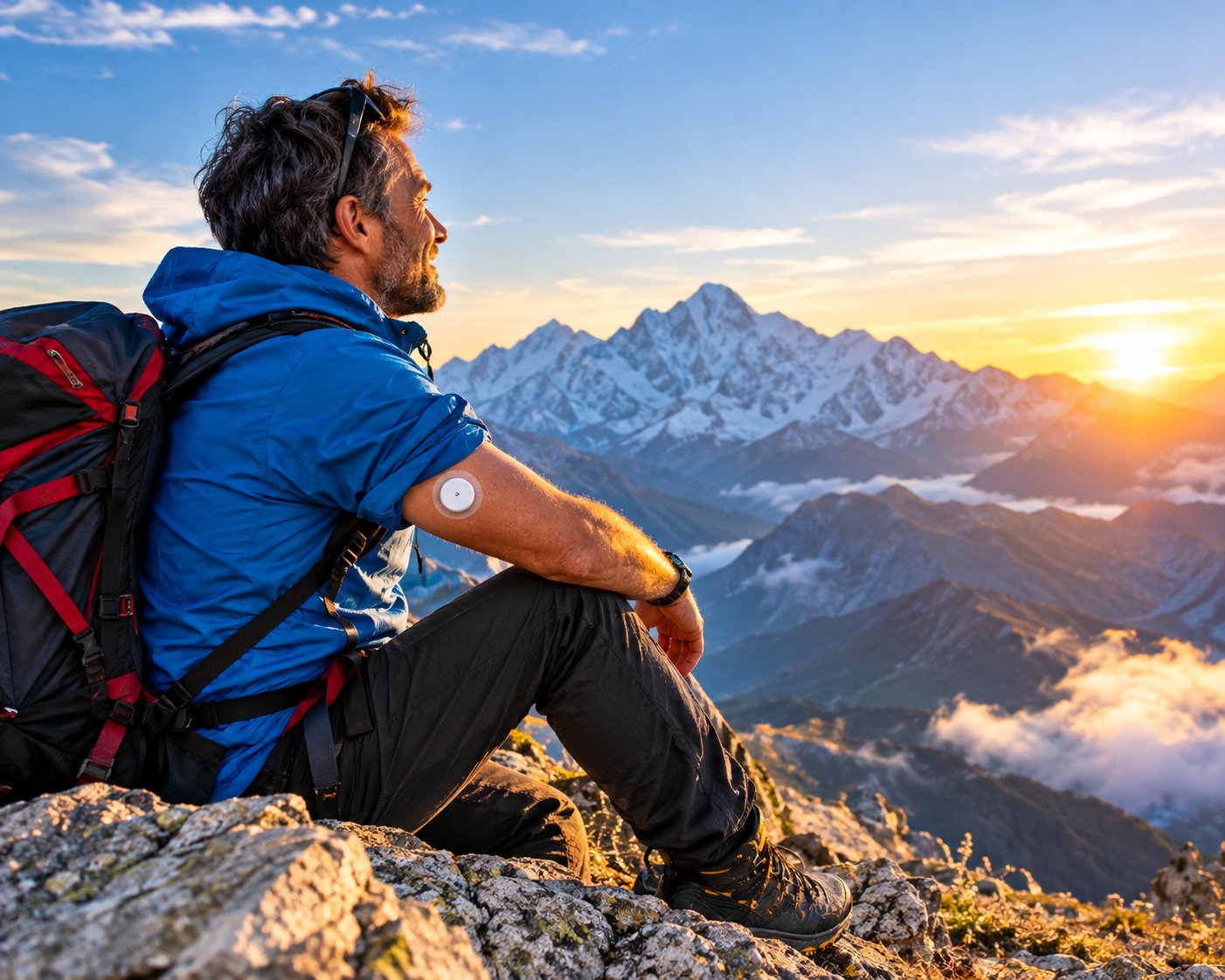 alpinista con diabete tipo 1 durante una spedizione sulle montagne dell’Himalaya